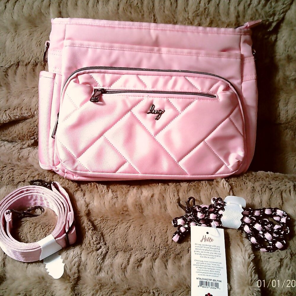 Lug Shimmy LE Ultra X Medium Crossbody in Bubble Pink w/matching ML Chain Strap - Picture 2 of 13